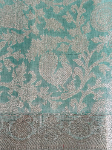 ShopNaya Exclusive | Metallic Kanchipuram Pure Silk Saree | Pastel Cyan Blue | Pure Silver Zari | Handwoven | Ships from California